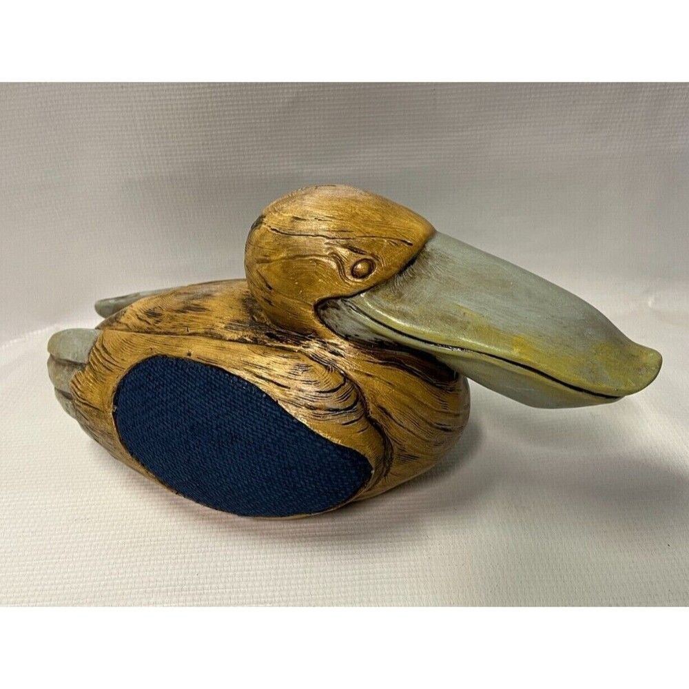 Carved Wood-Look Pelican Figurine Resin Folk Art Rustic Beach Ocean Decor